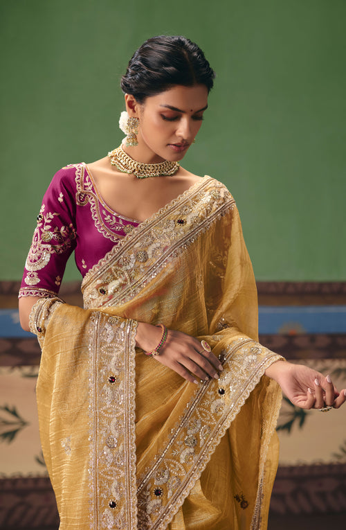 Antique Gold Heritage Embroidered Zari Saree