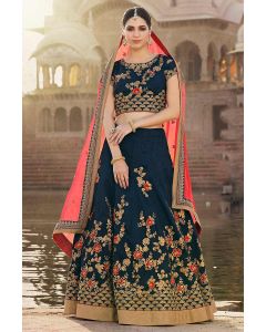 Art Silk Navy Blue Lehenga Choli with  Zari and Stone Work