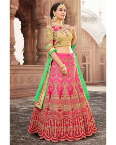 Art Silk Pink and Beige Lehenga Choli with Resham and Zari Work