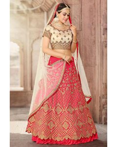 Art Silk Pink and Cream Lehenga Choli with Embroidery Zari Work