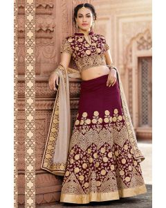 Art Silk Wine Color Lehenga Choli with Zari and Stone Work
