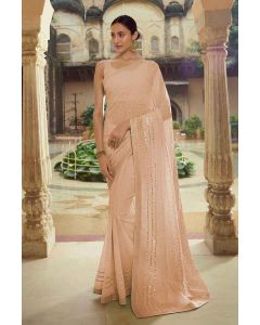 Beige Georgette Saree With Thread Work