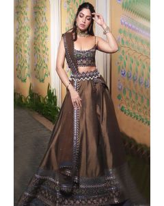 Bhumi Pednekar Dark Brown Designer Lehenga Choli with Embroidery