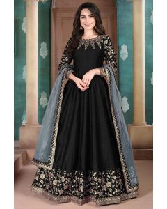 Black Adda Silk Party Wear Salwar Kameez with Net Dupatta