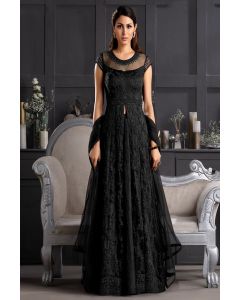 Black Butterfly Net Partywear Stylish Anarkali Suit
