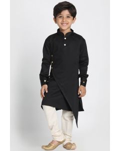 Black Cotton Silk Blend Kurta and Cream Pajama For Diwali