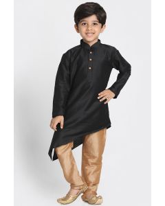 Black Cotton Silk Blend Kurta and Gold Pajama For Diwali