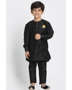 Black Cotton Silk Blend Kurta Pajama For Diwali