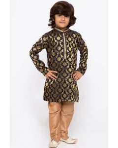 Black Cotton Silk Kurta and Golden Pajama For Diwali