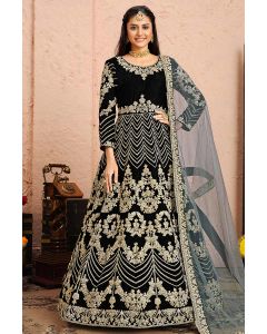 Black Designer Velvet Fabric Partywear Anarkali Suit