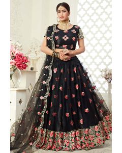 Black Heavy Net with Art Silk Stylish Party Wear Lehenga Choli with Dupatta