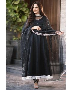 Black Silk Partywear Churidar Salwar Kameez