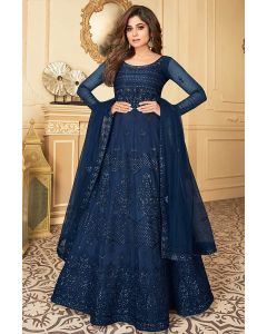 Blue Butterfly Net Diwali Wear Stylish Anarkali Suit