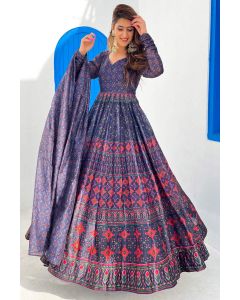 Blue Chanderi Wedding Wear Stylish Gown