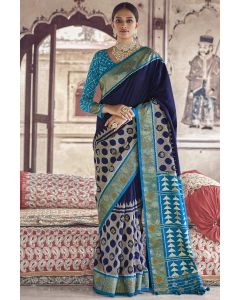 Blue Colour Patola Silk Saree and Sky Blue Blouse