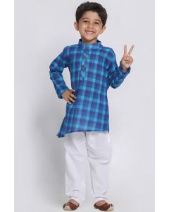 Blue Cotton Kurta and White Pajama For Diwali