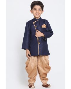 Blue Cotton Silk Kurta and Gold Dhoti For Diwali