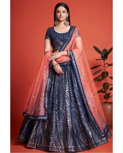 Blue Georgette Elegant Lehenga Choli Set