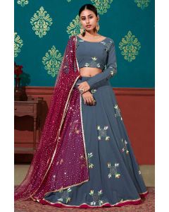 Blue Georgette Party Wear Lehenga Choli with Magenta Net Dupatta