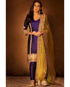 Blue Silk Partywear Churidar Salwar Kameez