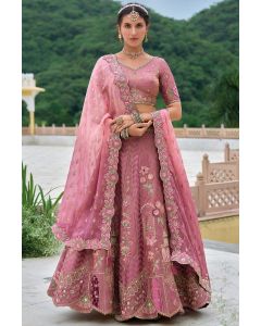 Blush Pink Embroidered Lehenga Choli with Floral Motifs for Wedding Elegance