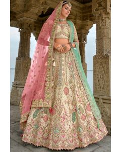Bridal Lehenga with Multi Color Zardosi Embroidery and Peacock Motifs