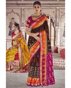 Brown Colour Patola Silk Saree and Pink Blouse