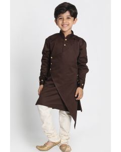 Brown Cotton Silk Blend Kurta and Cream Pajama For Diwali