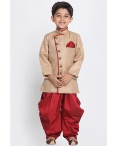 Brown Cotton Silk Kurta and Maroon Dhoti For Diwali