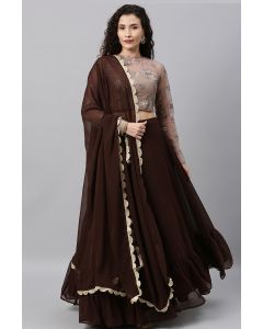 Brown Georgette Embroidered Lehenga Choli