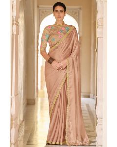 Brown Organza Fabric Party Wear Saree with Soft Net Blouse