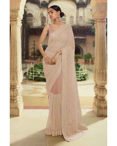 Brown Soft Net Saree With Thread Work