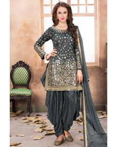 Buy Black Color Taffeta Silk Patiala Suit For Party