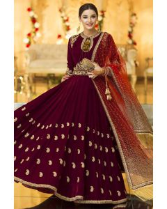 Buy Ethnic Bridal Wear Velvet Anarkali Suit in Maroon Color