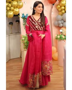 Buy Ethnic Wedding Wear Silk Anarkali Suit in Pink Color