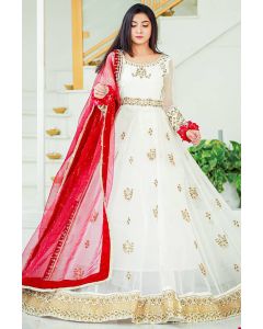 Buy Fabulous Designer Net Anarkali Suit in White Color