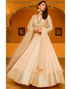 Cream Lehenga Choli with Zari Work for Bridal and Festive Wear