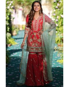 Buy This Ethnic Eid Designer Red Georgette Sharara Suit