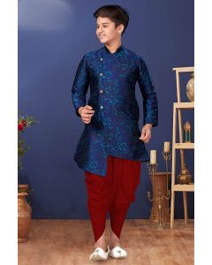 This Fabulous Designer Jacquard Silk Indo Western in Blue Color