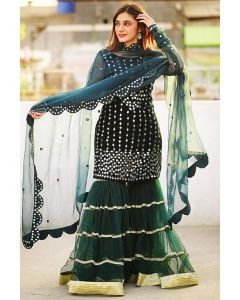 Buy This Heavy Mirror Work Sharara Suit in Black Color