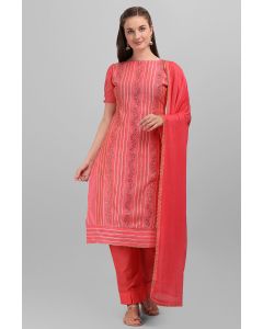 Coral Pink Chanderi Diwali Wear Embroidered Salwar Kameez