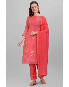 Coral Pink Chanderi Partywear Salwar Kameez