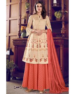 Cream Chanderi Silk Festival Wear Sharara Suit