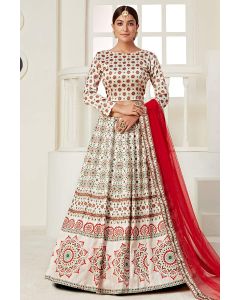 Cream Color Ajmeri Silk Designer Digital Printed Lehenga Choli