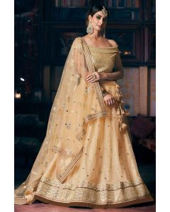 Cream Net Lehenga Choli With Heavy Work