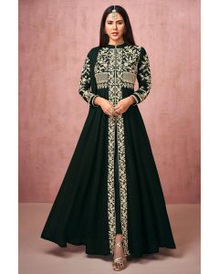 Dark Green Real Georgette Stylish Anarkali Suit For Mehndi