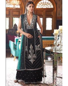 Dark Green Velvet Pakistani Sharara Suit