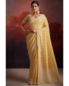 Premium Yellow Organza Saree with Embroidery Work