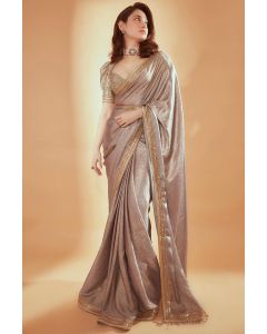 Elegant Metallic Grey Designer Saree with Embellished Blouse