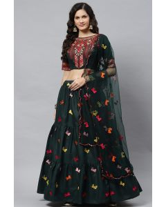 For Mehndi Dark Green Cotton Lehenga Choli